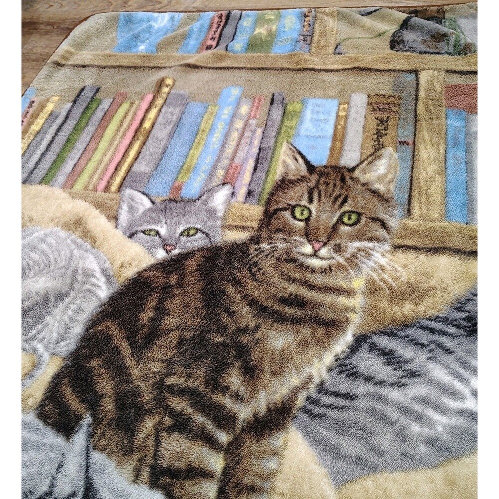 Cat Throw Blanket Plush Soft Books Yarn Cottagecore Crazy Cat Lady Cozy Cottage - Picture 3 of 6